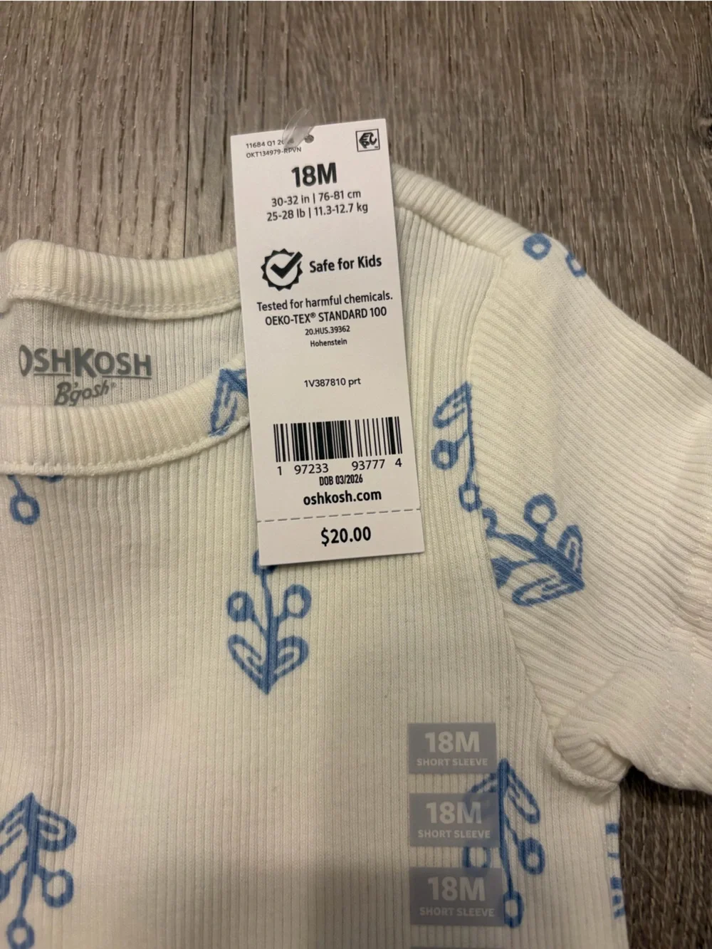 OshKosh B'gosh Baby Girl Floral Ribbed Tee - Ivory- NWT